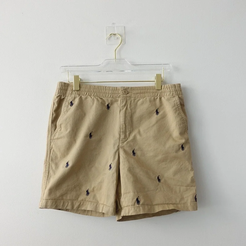 Polo Ralph Lauren Boys 20 Tan Khaki Logo Allover Shorts Simple Basic Summer 30x5